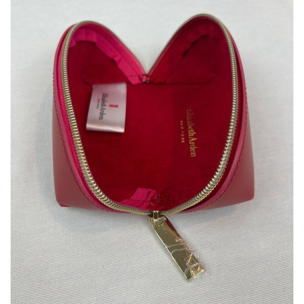 Elizabeth Arden Red Faux Leather Cosmetic Bag Gold Pink Zipper Closure - Picture 9 of 11